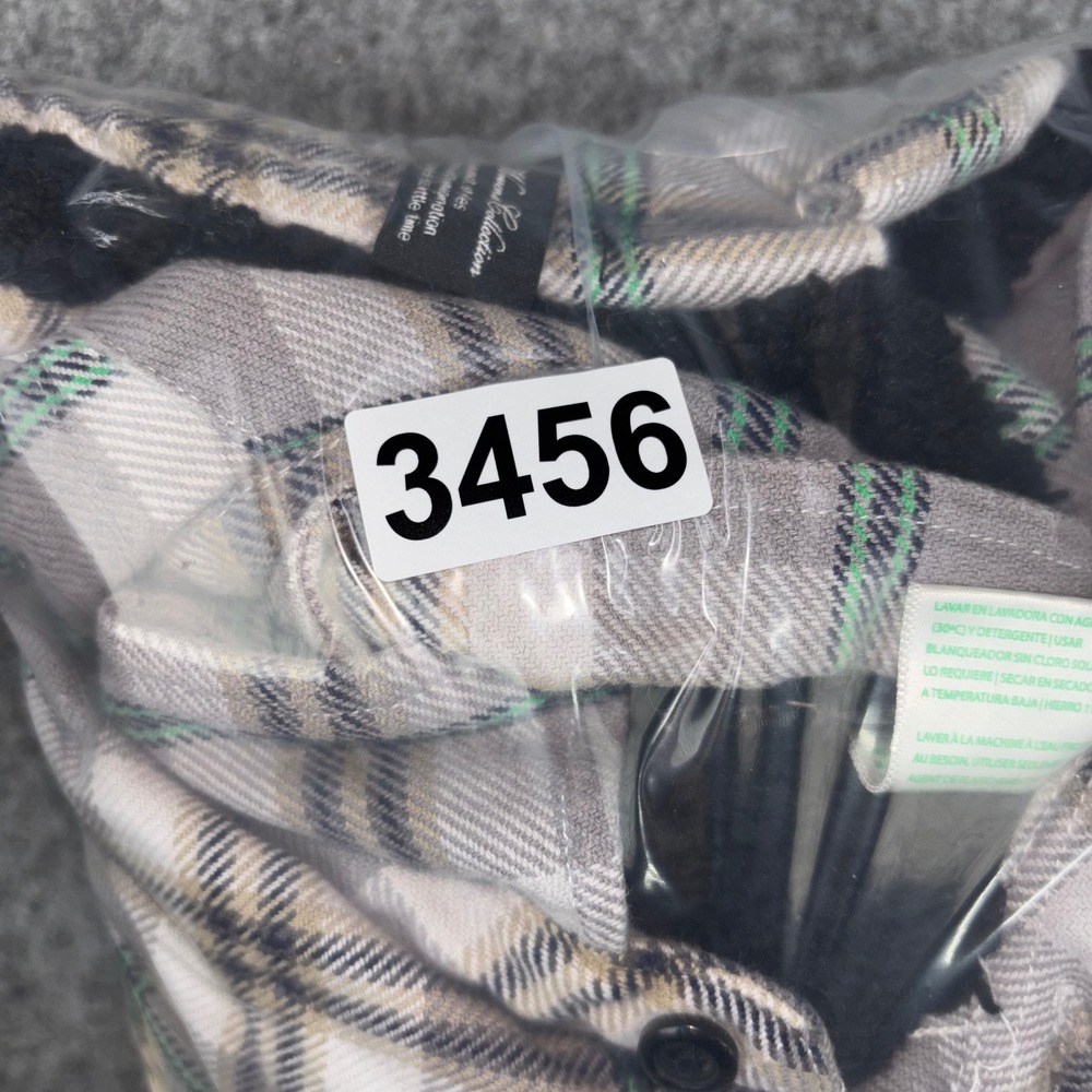 LRG Flannel Shirt Jacket Mens 3XL Grey Green Plaid Sherpa Lined Button Up Heavy - Picture 11 of 11
